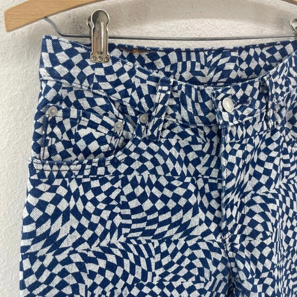 Levi's 501 Jeans Womens‎ 28 Blue White Warped Checkerboard Punk Skater Y2K